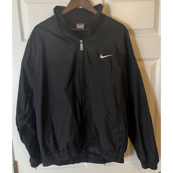 Vintage Nike Jacket Men's Extra Large Black Full Zip Swoosh Windbreaker 90s - Picture 2 of 6